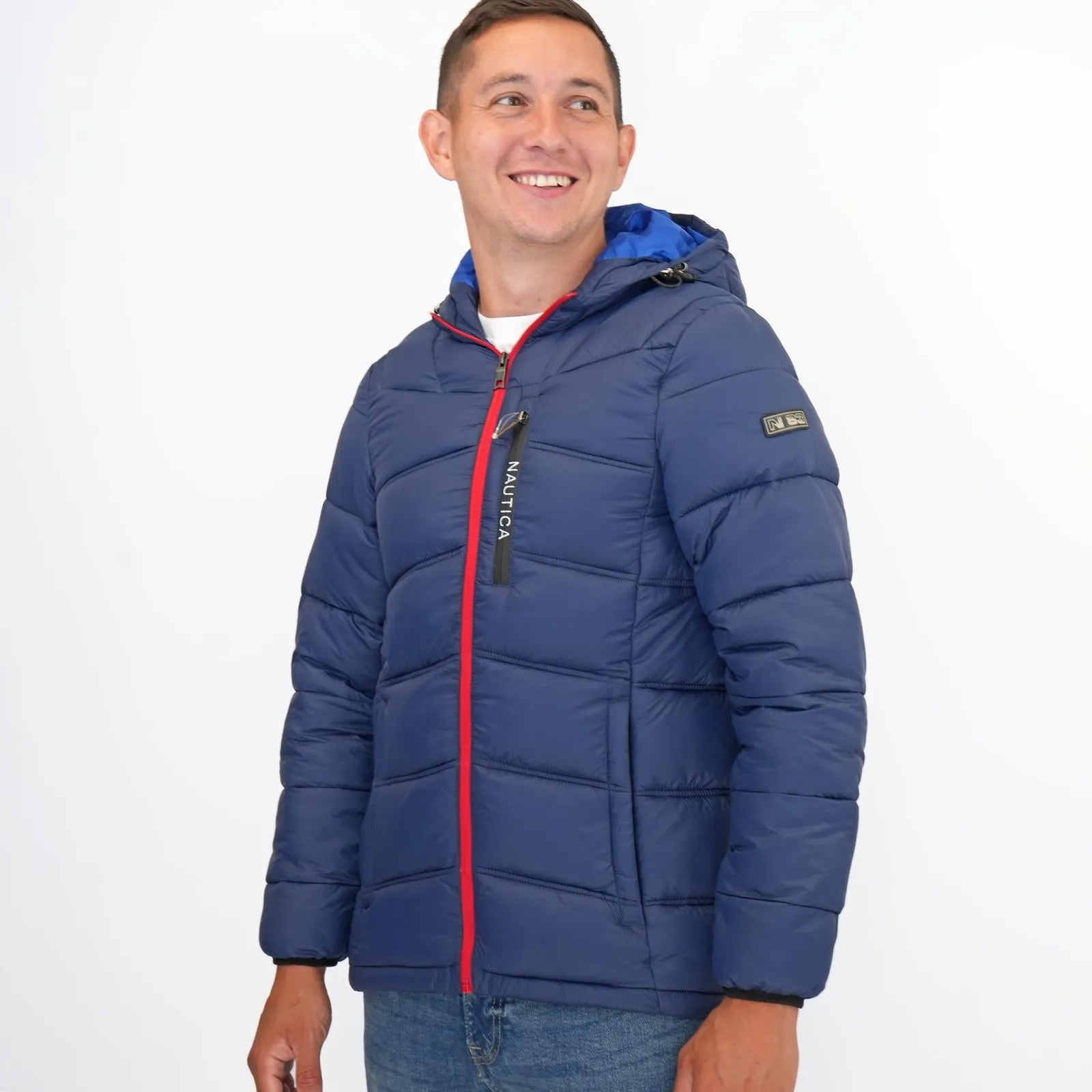 Nautica Mens Performance N83 Hooded Puffer Jacket Navy