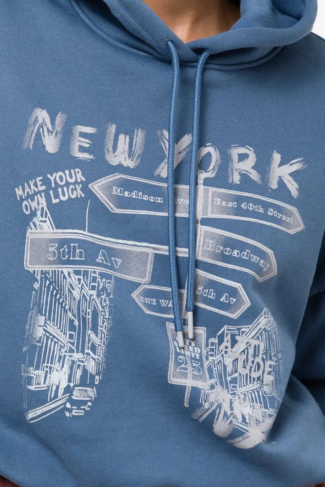 New York Cropped Hoodie Blue