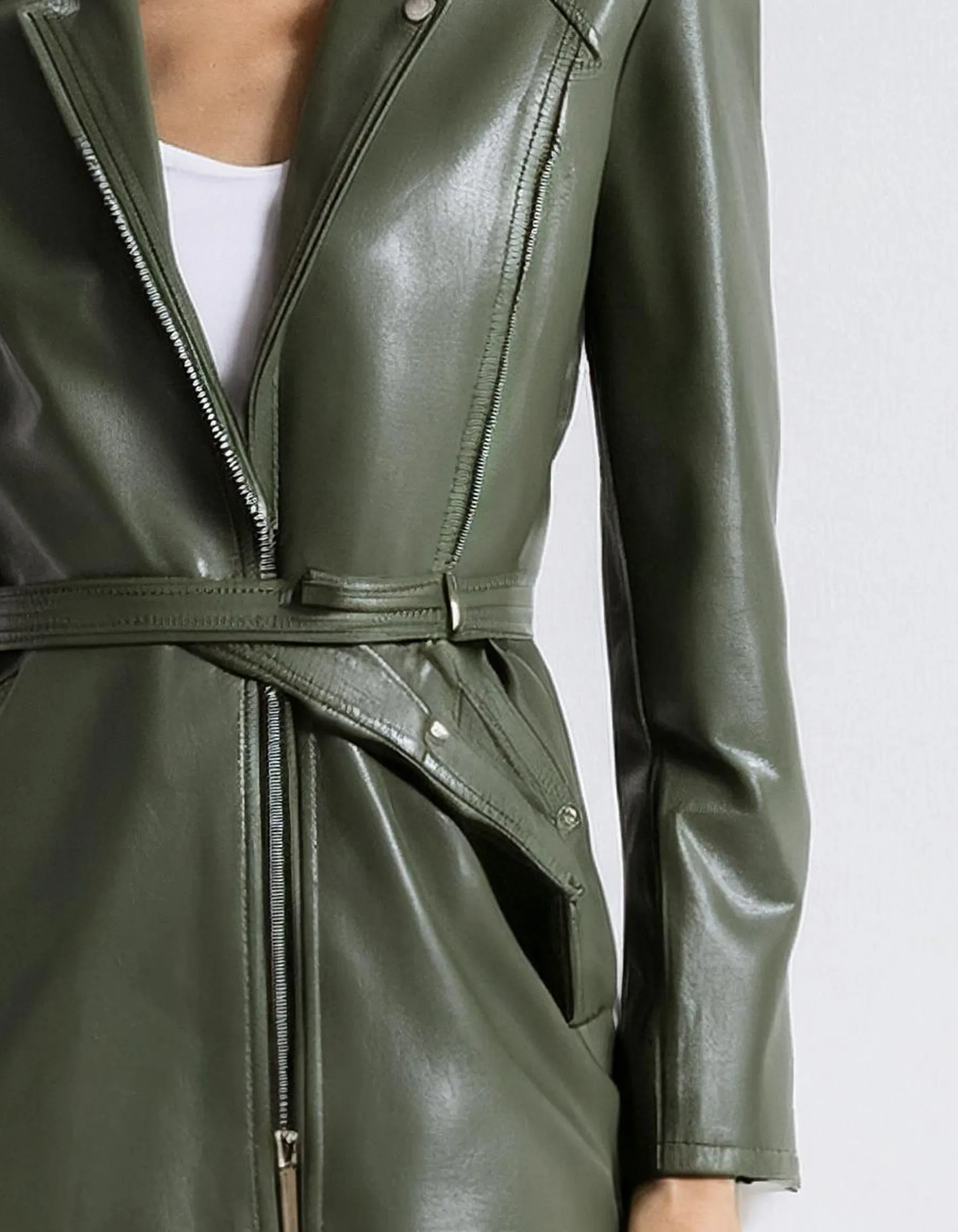 Olive Green Leather Blazer Jacket