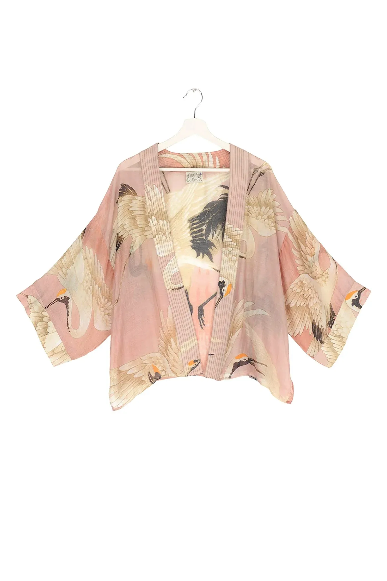 One Hundred Stars Stork Plaster Pink Mini Kimono