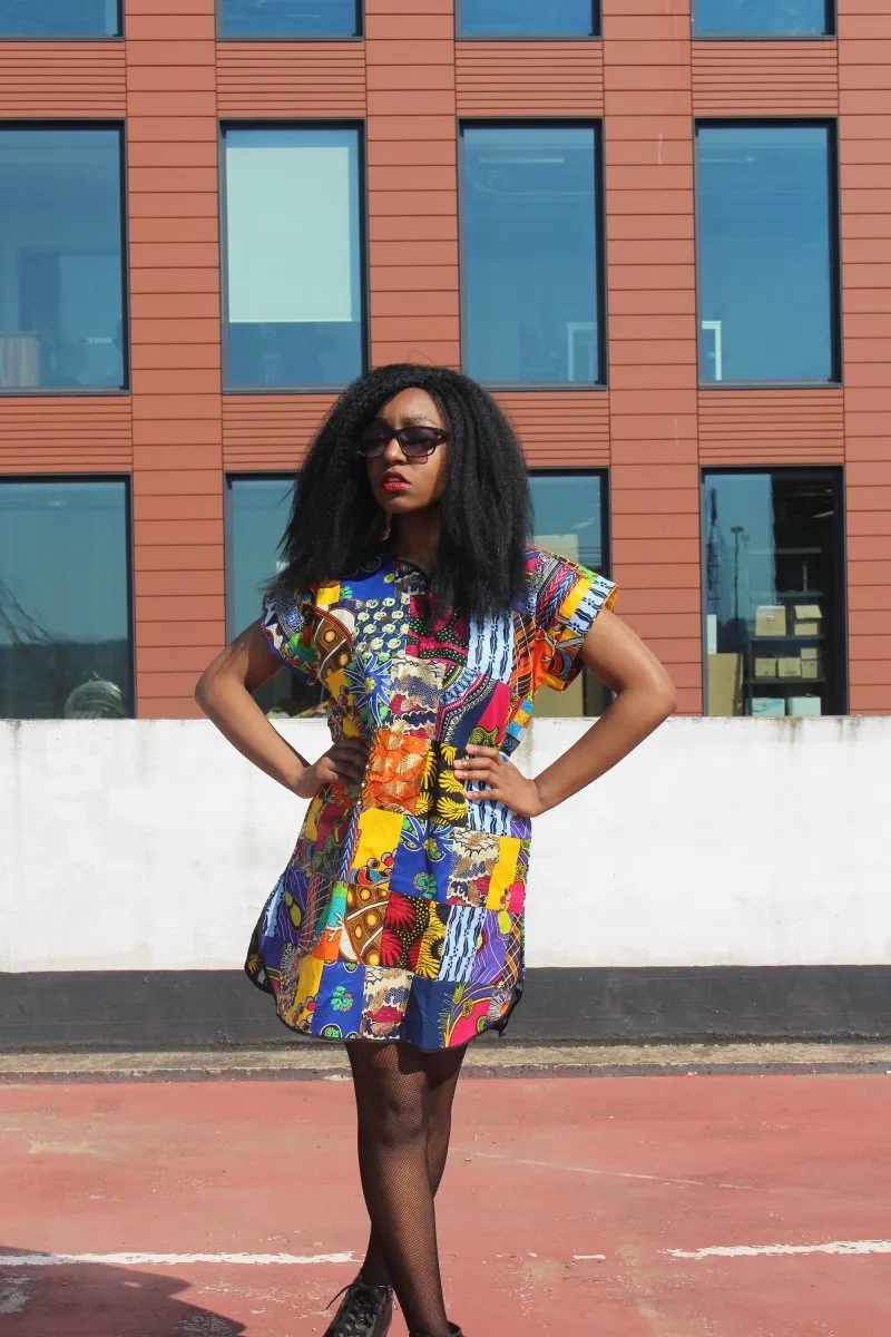 Patchwork Shift Dress in Ankara - Tribal Festival Dress