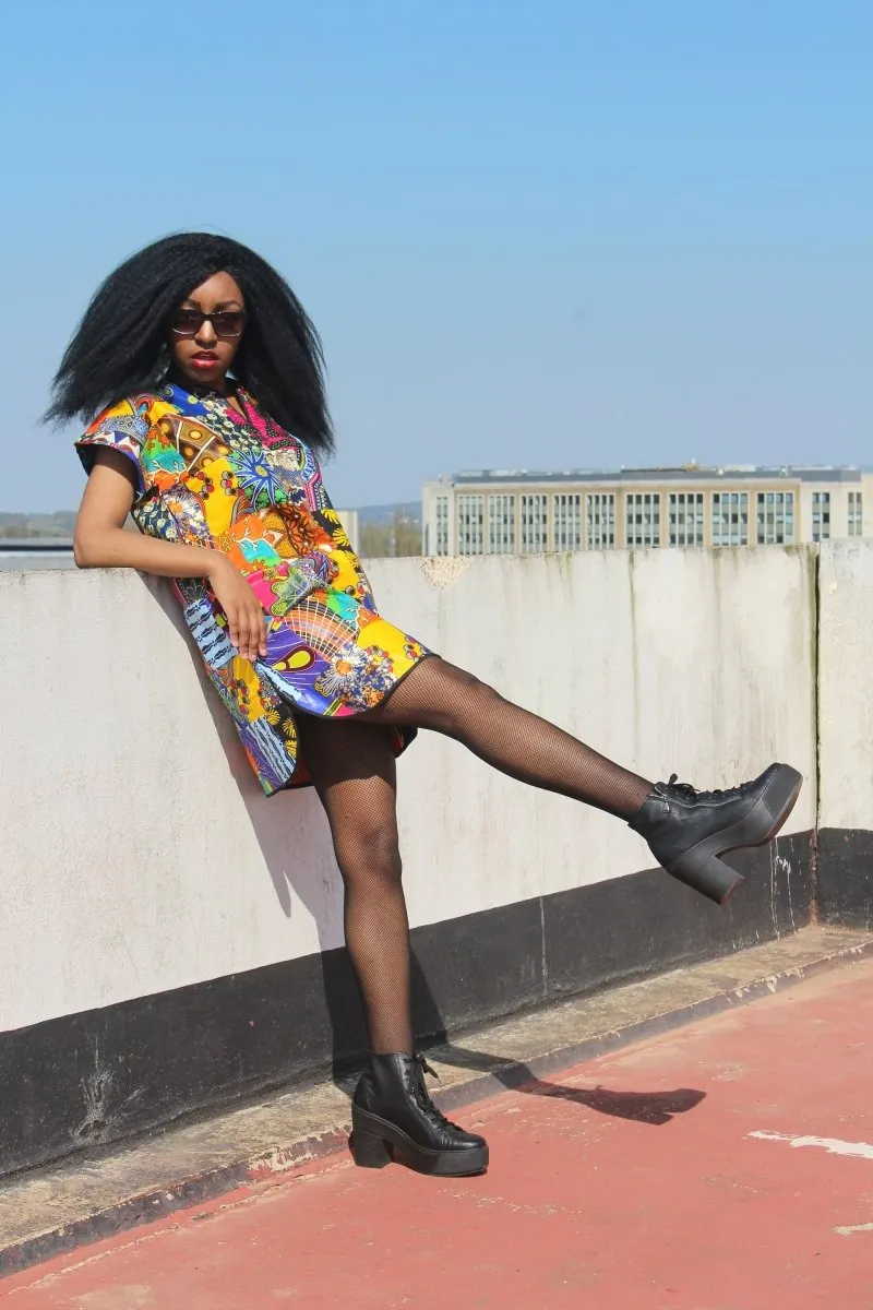 Patchwork Shift Dress in Ankara - Tribal Festival Dress