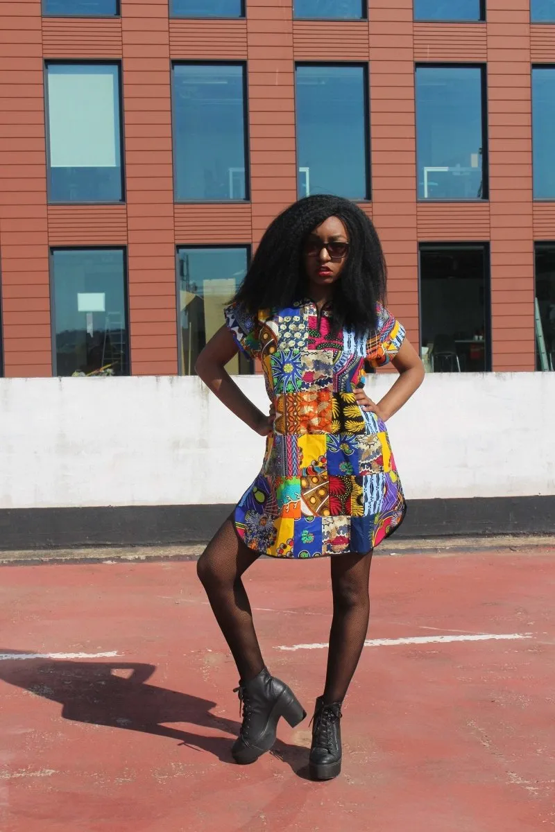 Patchwork Shift Dress in Ankara - Tribal Festival Dress