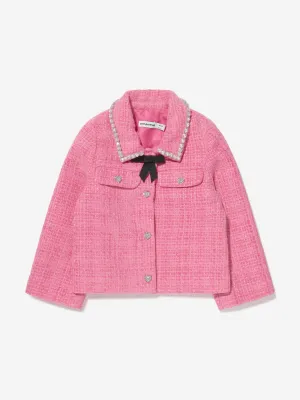 Self Portrait Girls Textured Woven Jacket in Pink