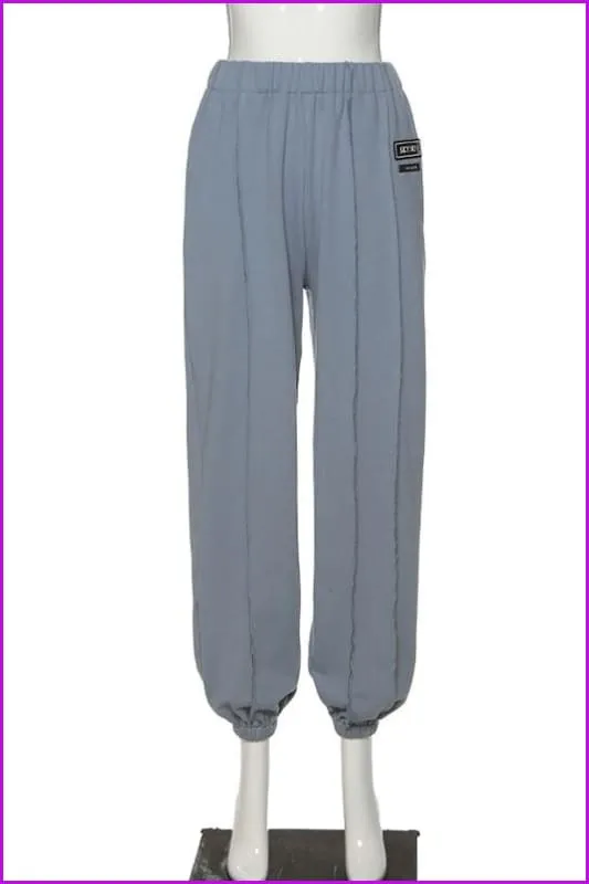 Side Pocket High Waist Blue Jogger Pants DA138