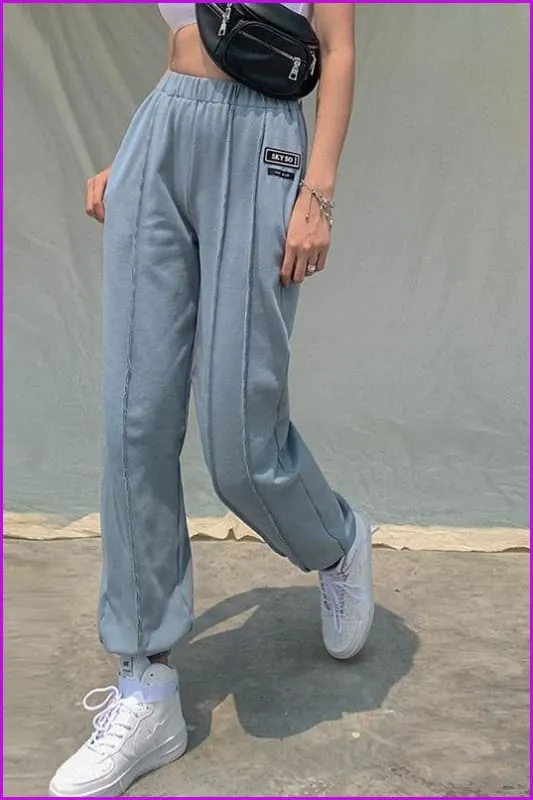 Side Pocket High Waist Blue Jogger Pants DA138