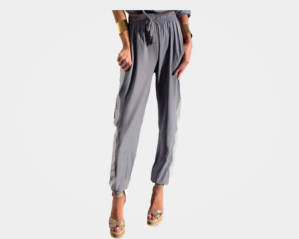 Silver Gray Striped Side Weekender Pants - The Hamptons