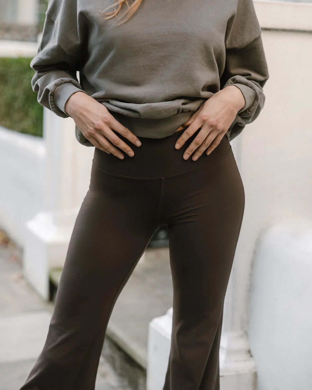 Soft   Stretch High Rise Flared Leggings - Brown