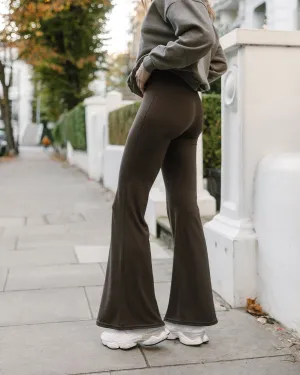 Soft   Stretch High Rise Flared Leggings - Brown