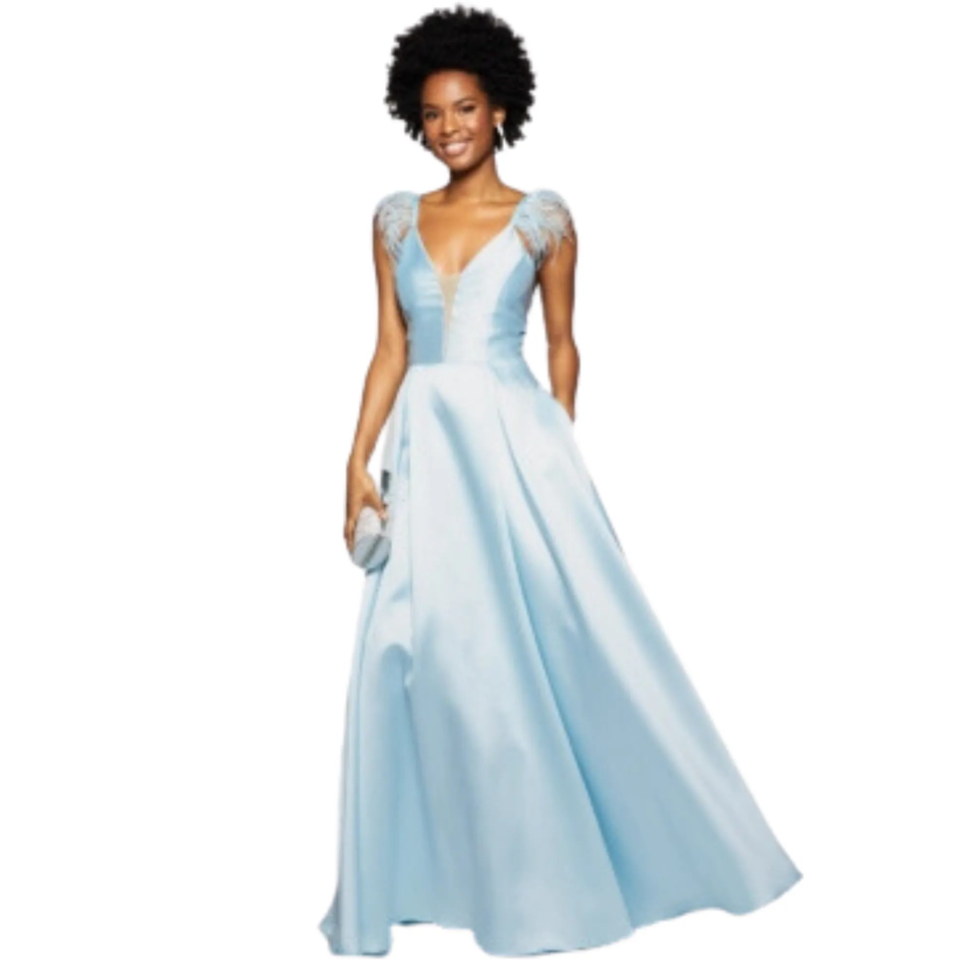 Speechless Feather-Trim Satin Gown