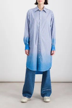 Striped mid cotton shirt-dress with dyed bottom