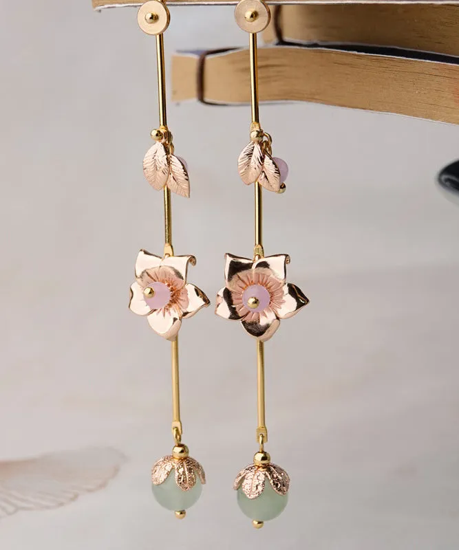 Style Gold Tassel Metal Floral Drop Earrings