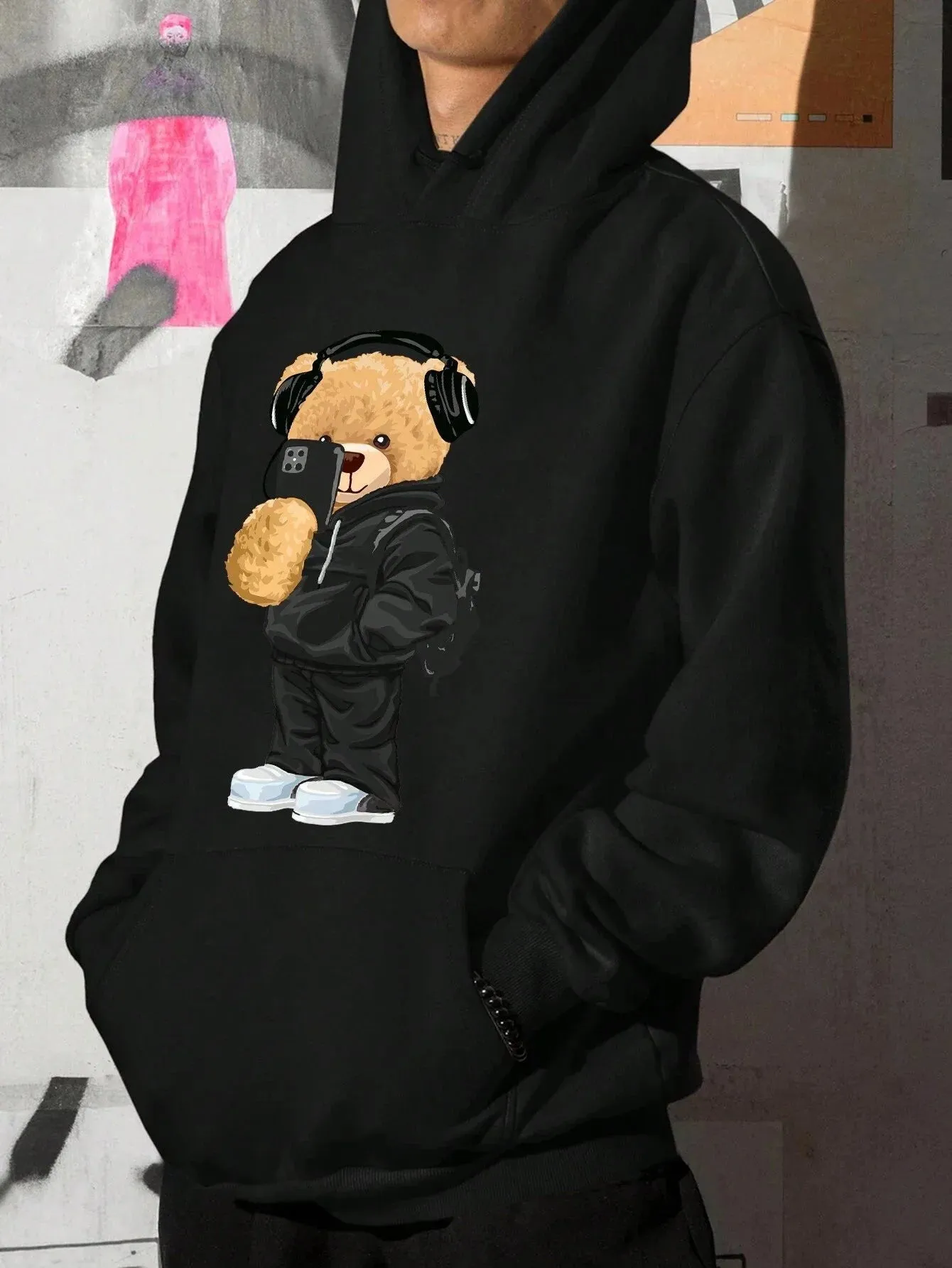 SXV  'bear selfie’ Printed Cool Aesthetic Sweatshirt Hoodie