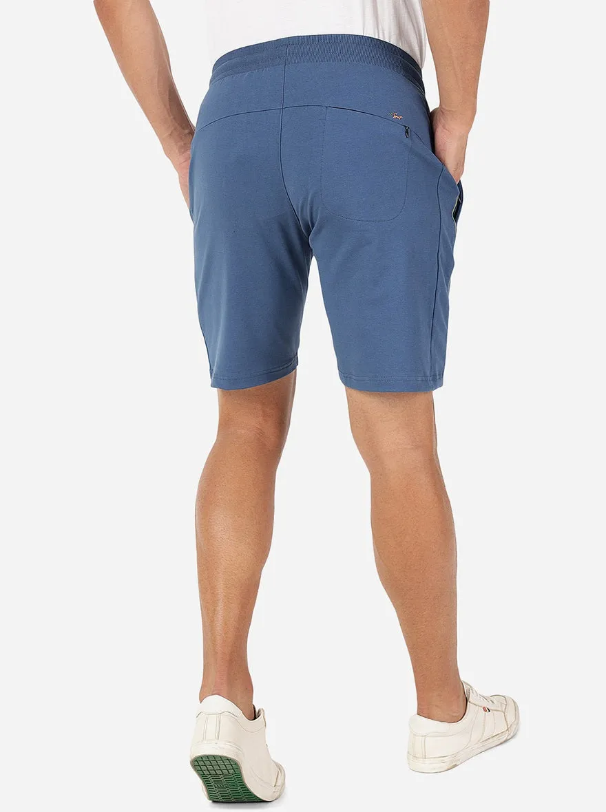 Teal Blue Solid Slim Fit Shorts | JadeBlue