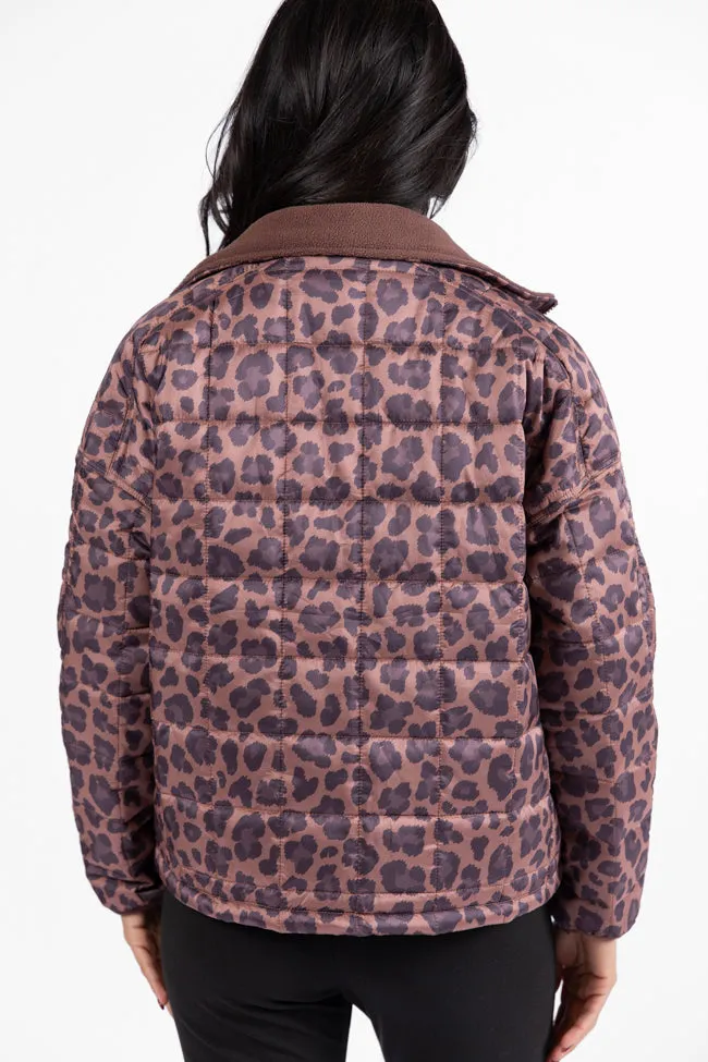 Vail Valley Brown Leopard Quilted Zip Up Jacket SALE