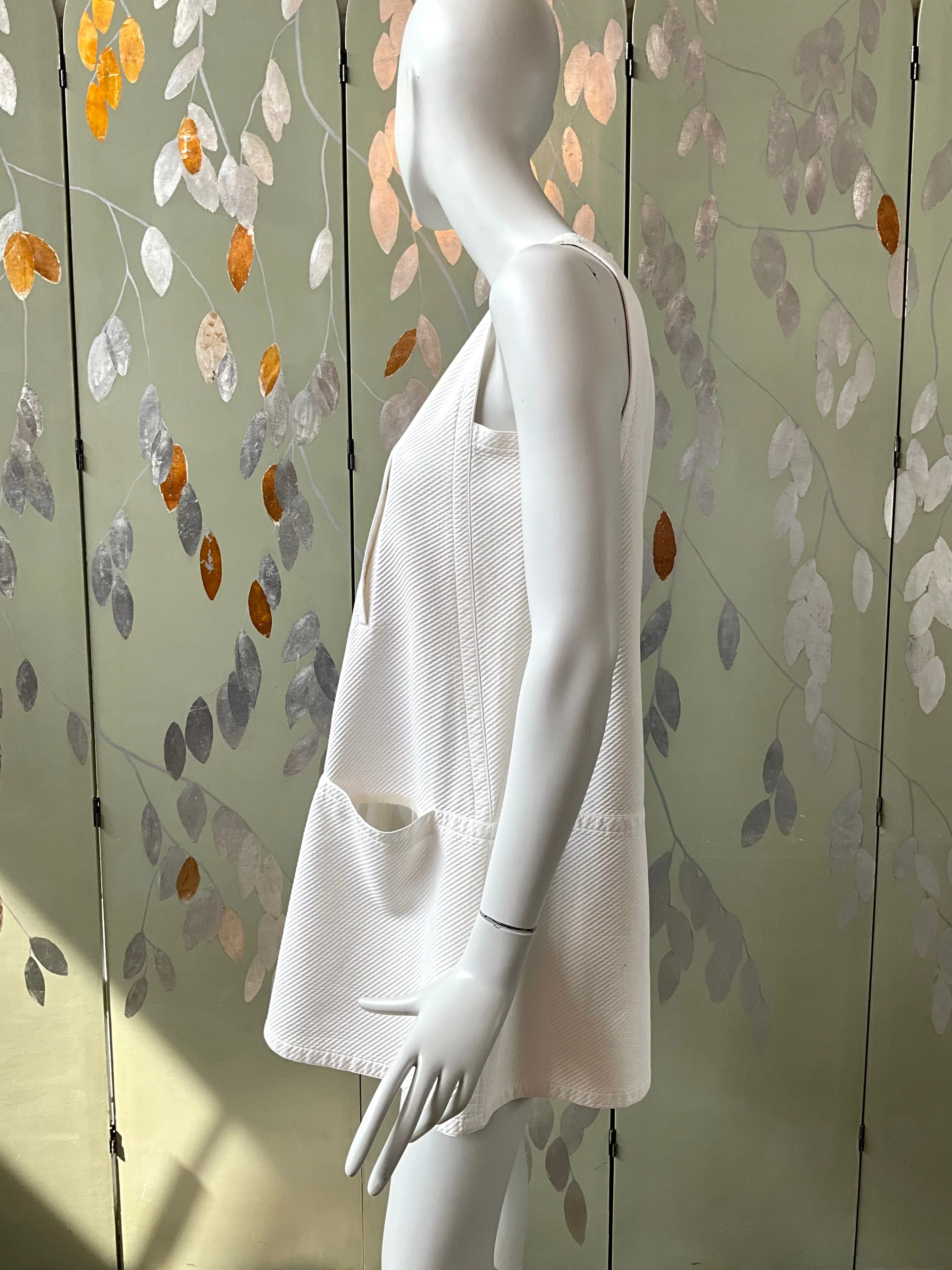 Vintage 1990s White Courrèges Space Age Mod Shift Dress, Medium