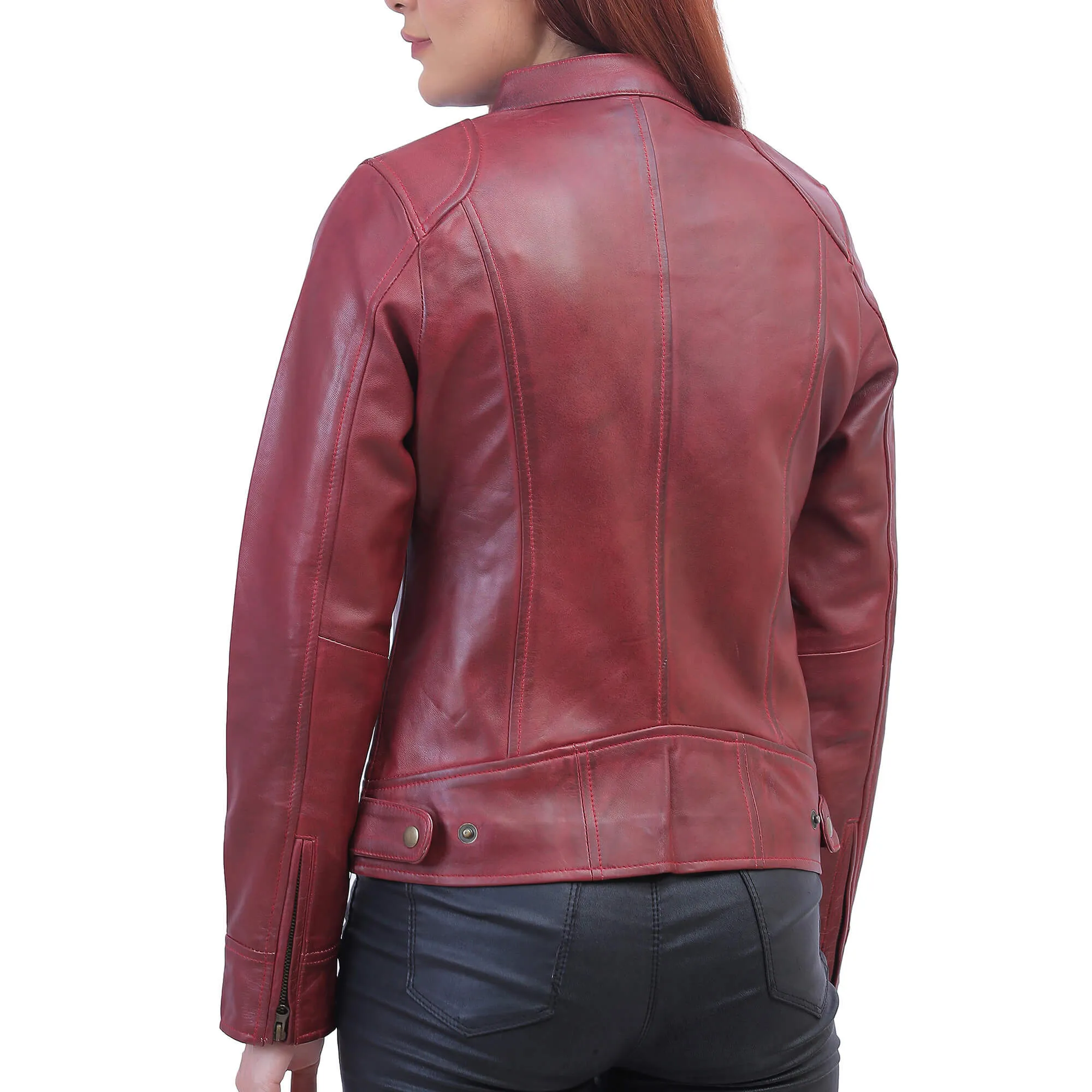 Woman Maroon Biker Jacket