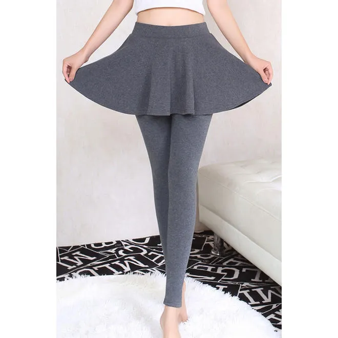 Women Solid Colored Warm Flared Skirt Legging - WLGC52773