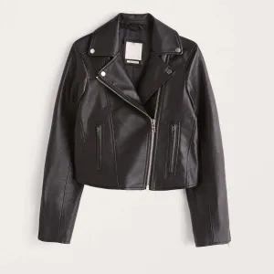 Women's Biker Leather Jacket In Black