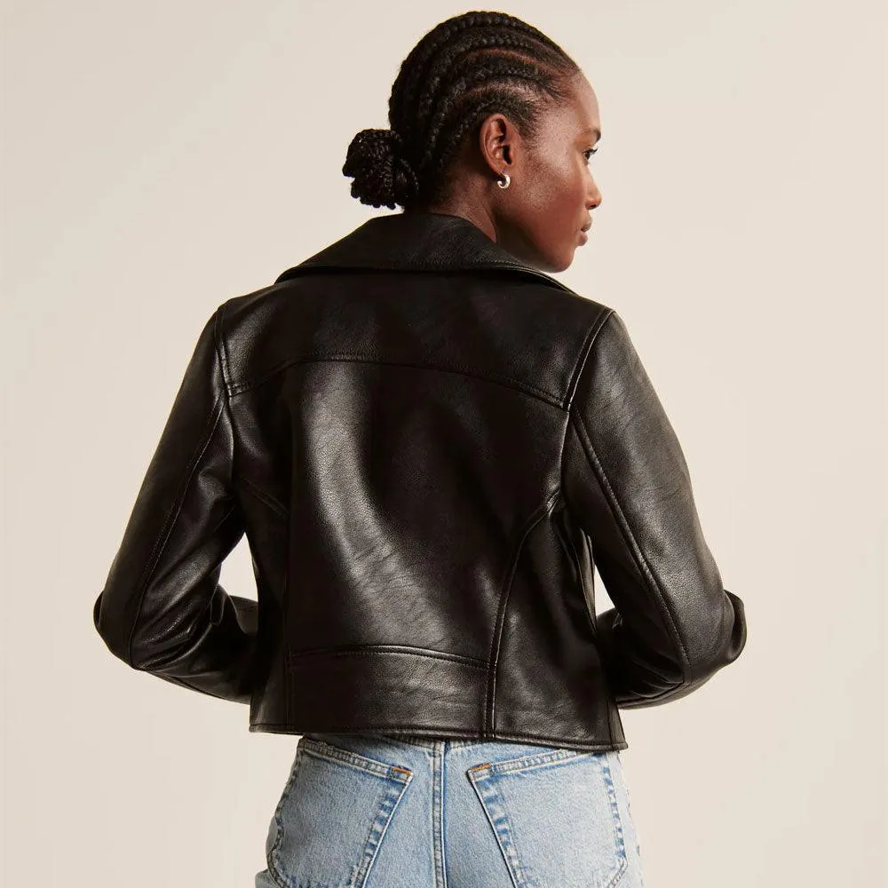 Women's Biker Leather Jacket In Black