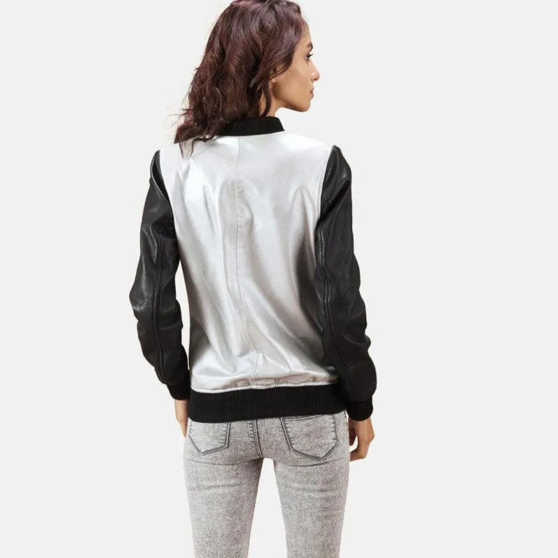 Women's Cole Silver Leather Bomber Jacket