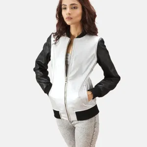 Women's Cole Silver Leather Bomber Jacket