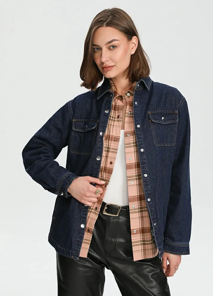 Women's Flannel-Lined Denim Shirt Jacket,Snap Jean Shacket