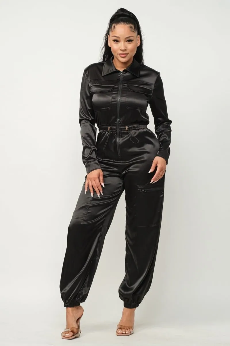 Women's Front zipper pockets top and pants jumpsuit