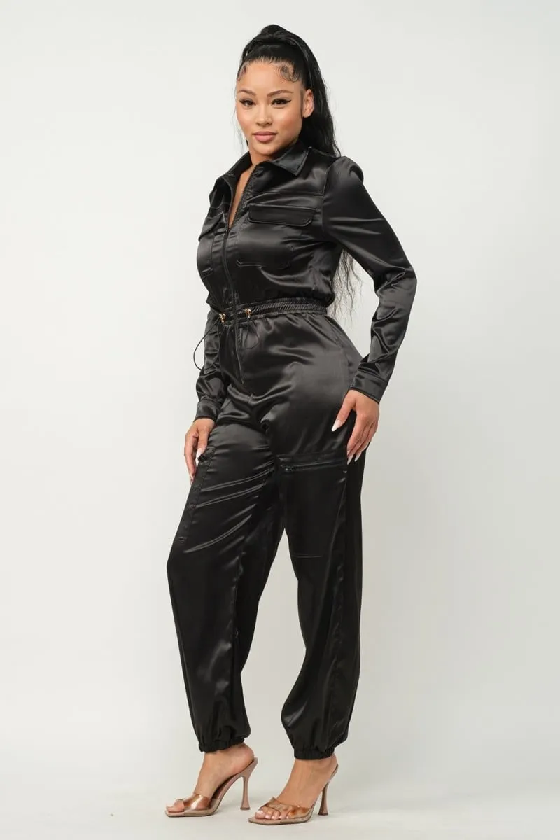 Women's Front zipper pockets top and pants jumpsuit