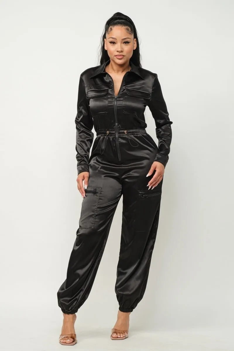 Women's Front zipper pockets top and pants jumpsuit