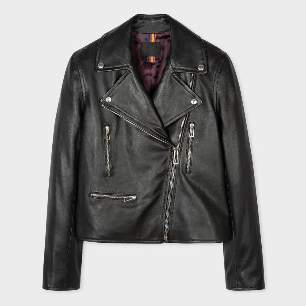 Women's lambskin leather biker jackets