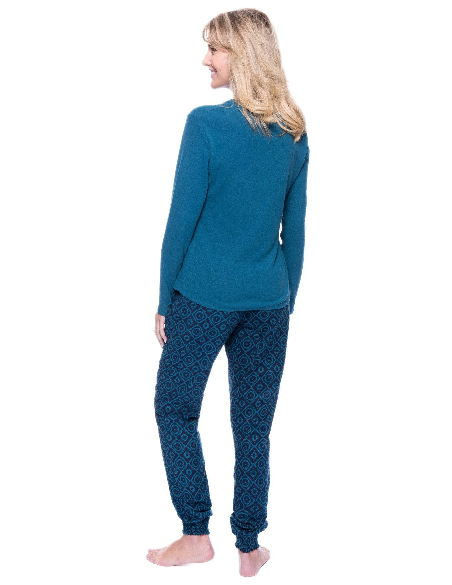 Women's Premium Flannel Jogger Lounge Set - Moroccan Navy/Teal