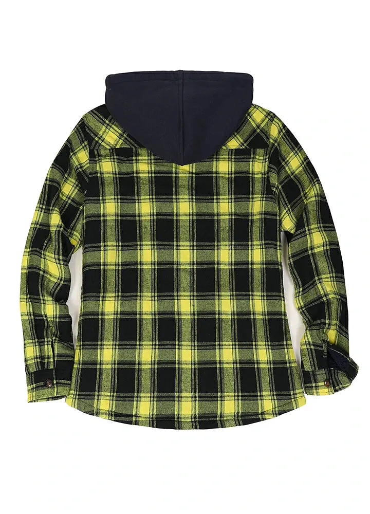 Women's Sherpa-Lined Full Zip Up Flannel Jacket with Fleece Hood