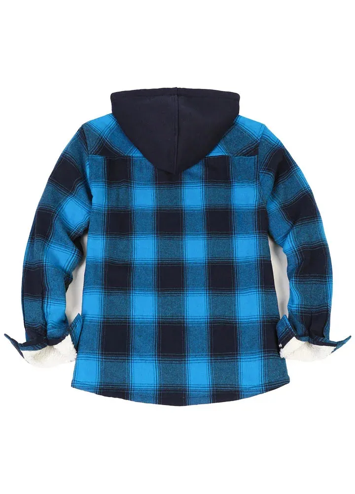 Women's Sherpa-Lined Full Zip Up Flannel Jacket with Fleece Hood