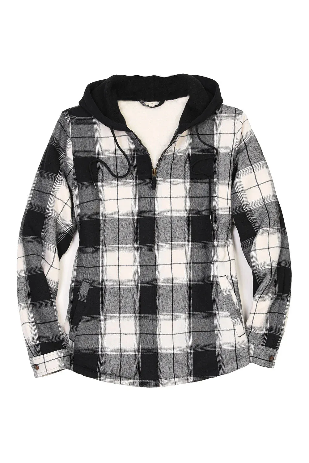 Women's Sherpa-Lined Full Zip Up Flannel Jacket with Fleece Hood