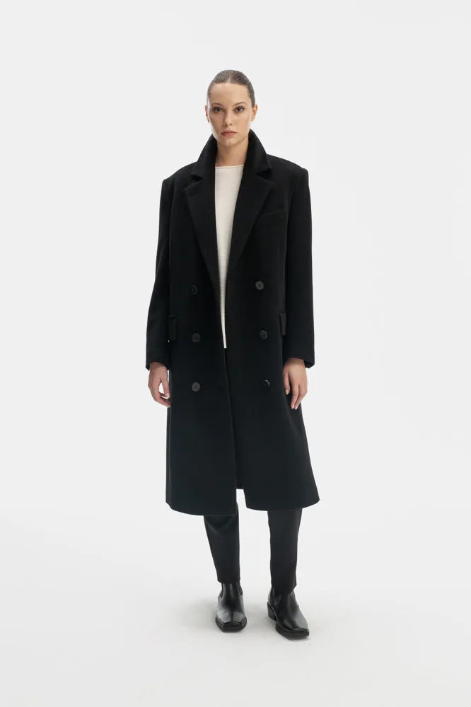 WOOL BLACK DOUBLE-BREASTED COAT