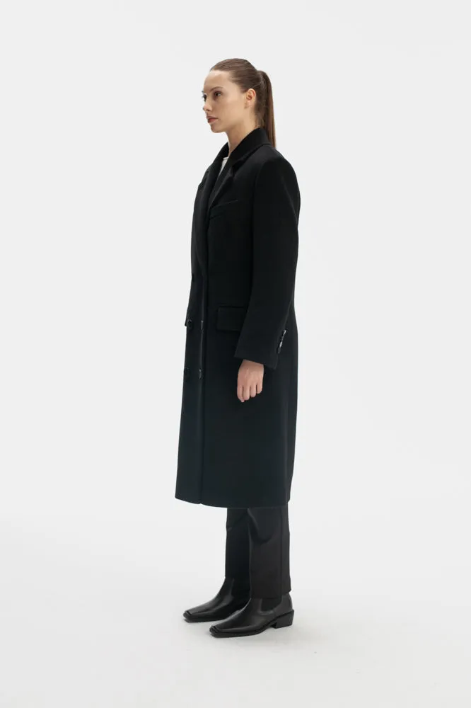 WOOL BLACK DOUBLE-BREASTED COAT