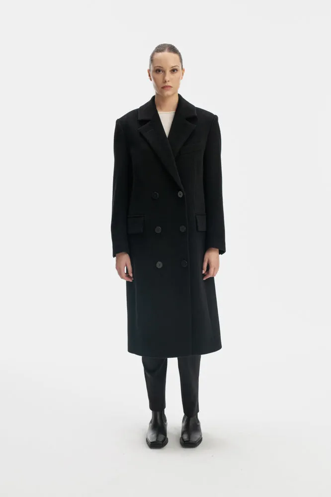 WOOL BLACK DOUBLE-BREASTED COAT