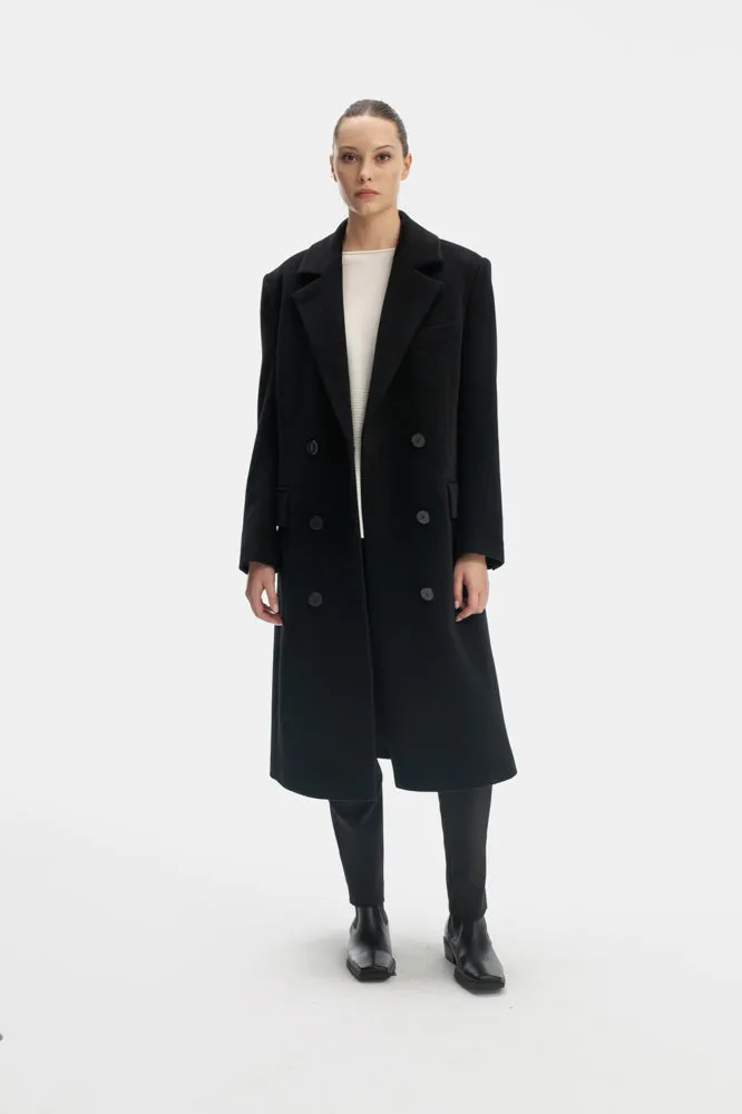 WOOL BLACK DOUBLE-BREASTED COAT